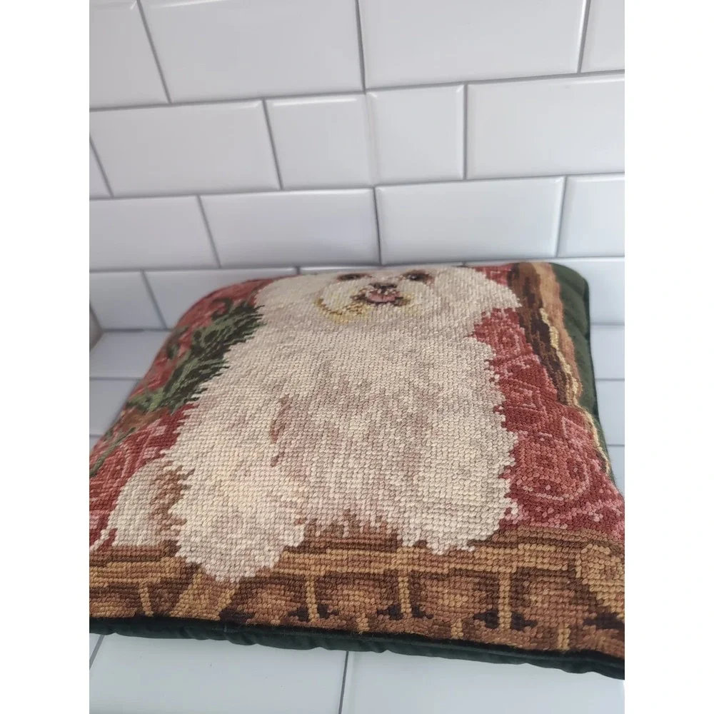 Vintage Maltese Dog Needlepoint Pillow 13